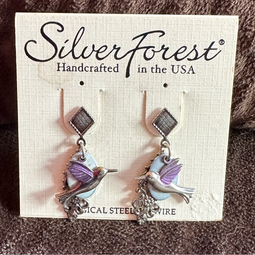 Silver Forest Handcrafted Hummingbird Earrings New